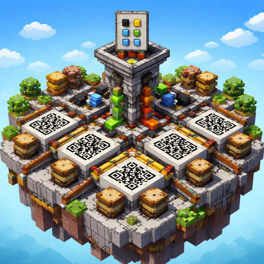 Voxel illustration of a batch QR assembly line producing many QR tiles