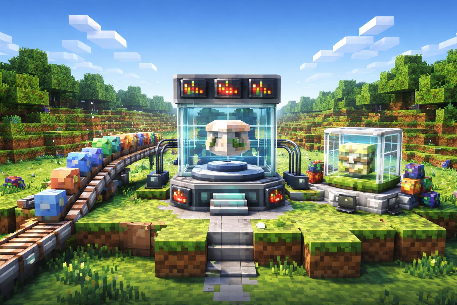 Hero banner showing a voxel 3D analysis machine scanning a model