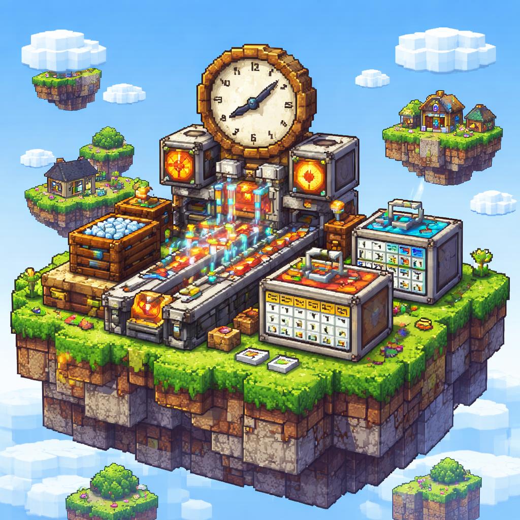Voxel workshop showing practical date workflows with rails and sorting blocks