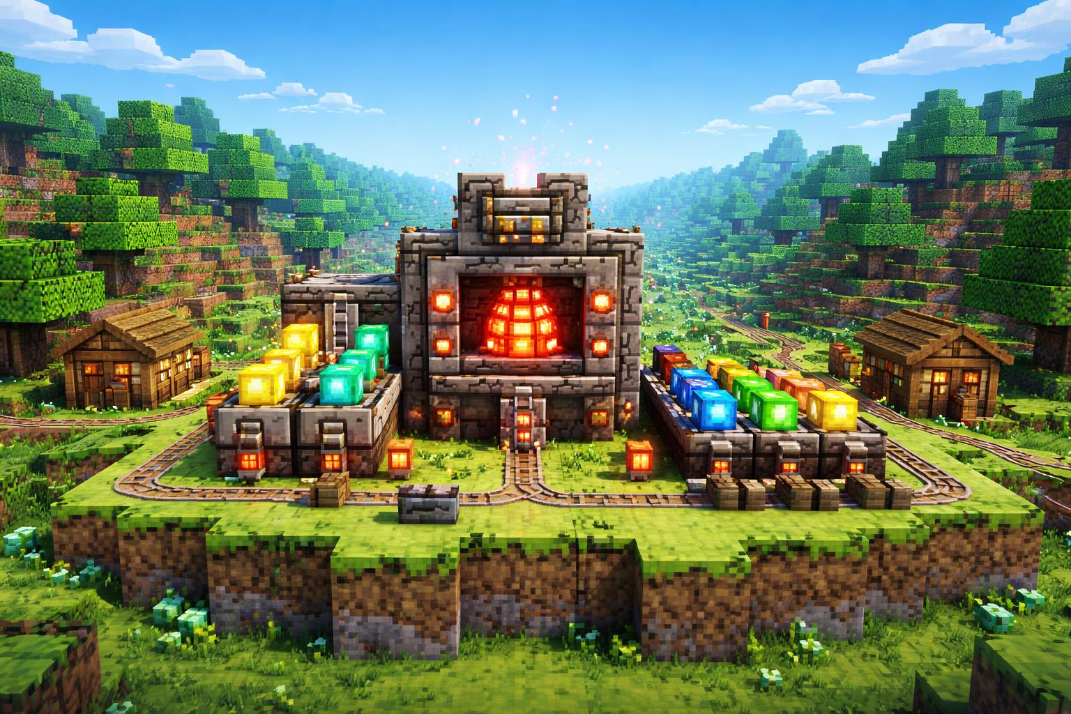 A voxel banner showing bytes moving through a redstone machine that reverses their order
