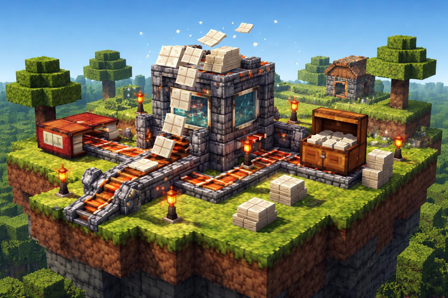 Hero banner showing a voxel PDF page extraction machine
