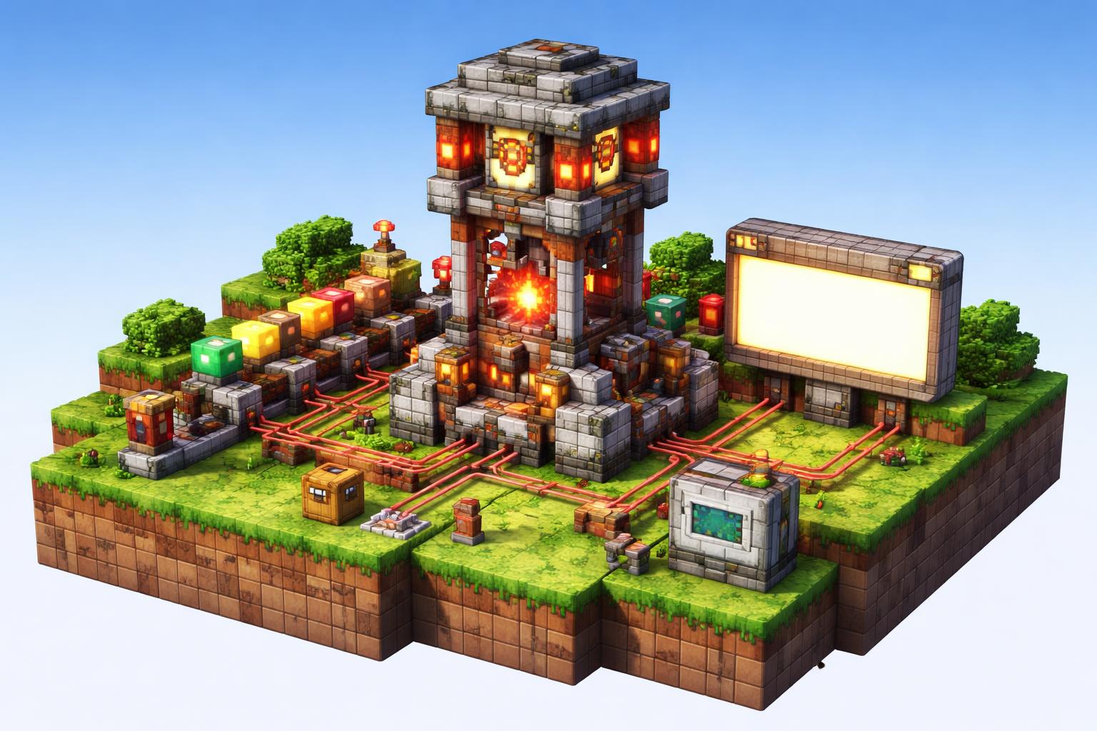 A voxel redstone countdown machine powering a website embed