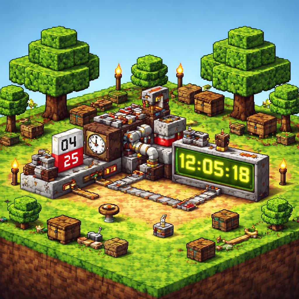 Voxel workshop scene showing a date being converted into an embedded timer panel