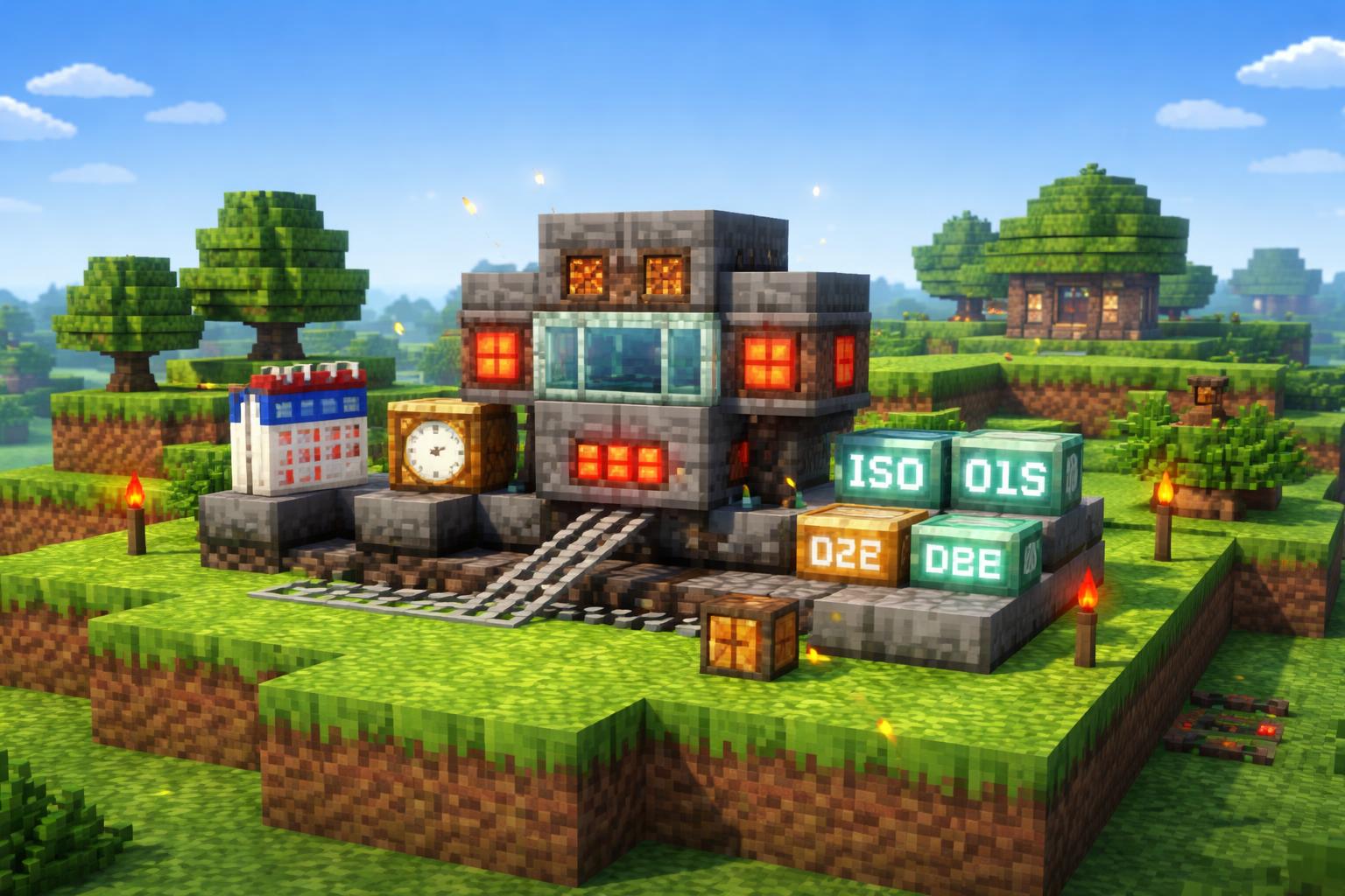 Hero banner showing a voxel date conversion machine