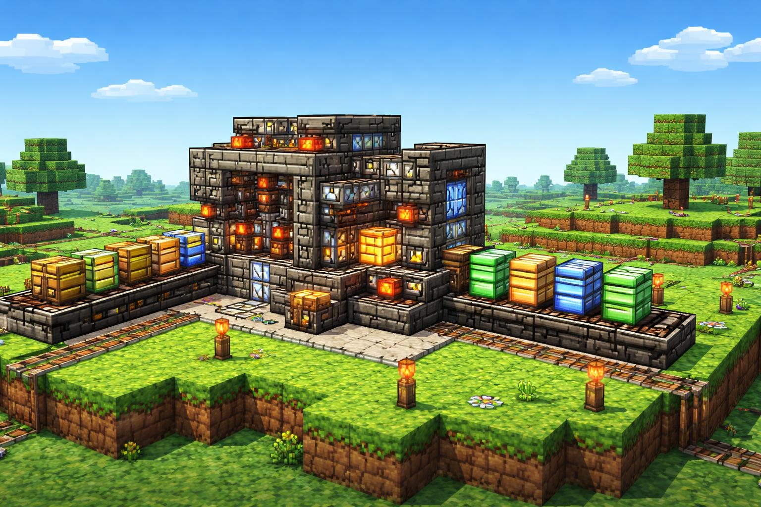 Voxel banner showing a CSV-to-TSV conversion machine on a grassy platform
