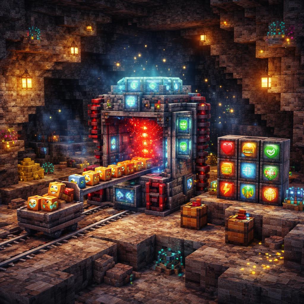 Voxel cave scanner converting emoji symbols into ordered meaning blocks