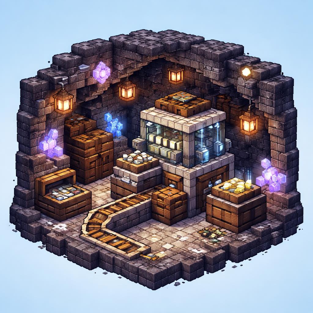 Voxel cave factory showing image tiles becoming encoded output