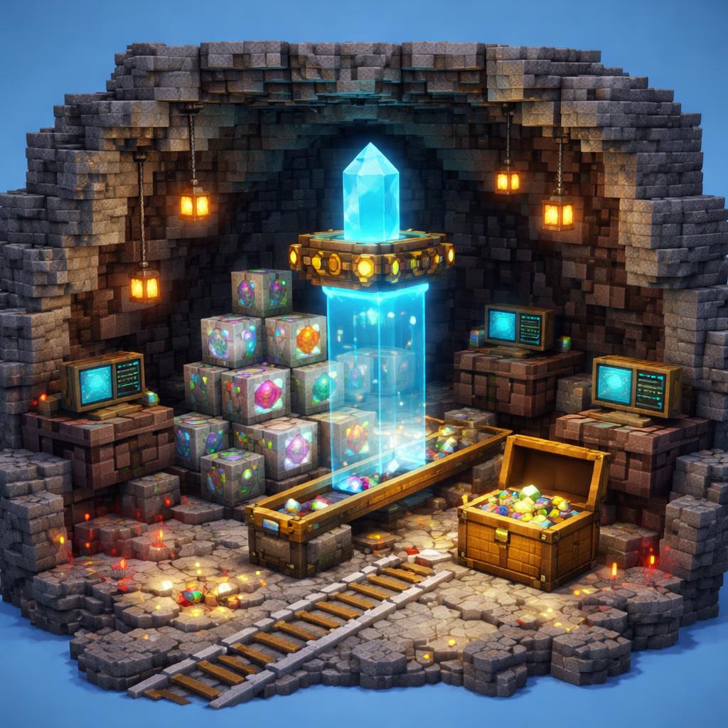 Voxel cave scanner revealing values inside stacked JSON blocks