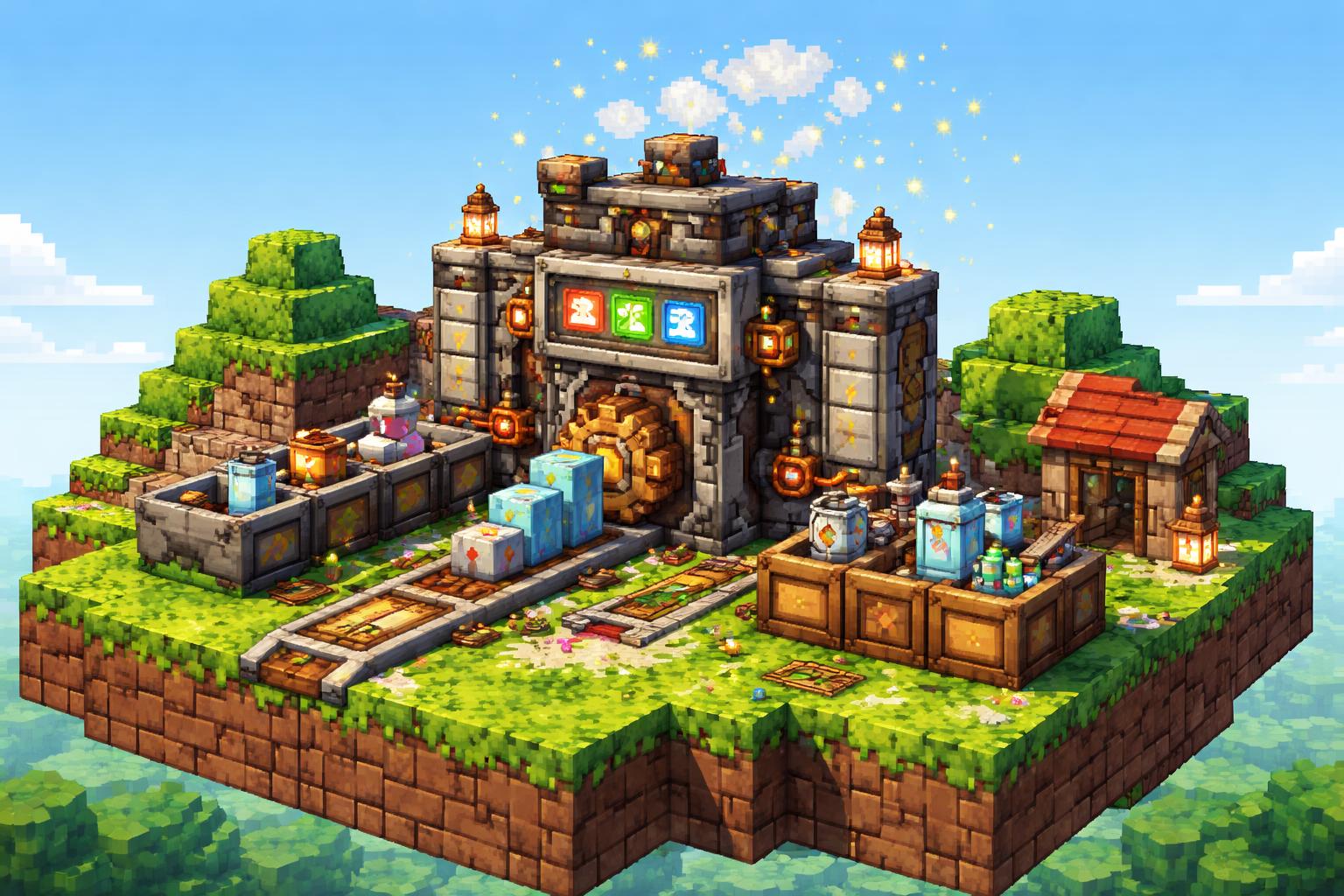 Hero banner showing a voxel conversion machine processing measurement blocks