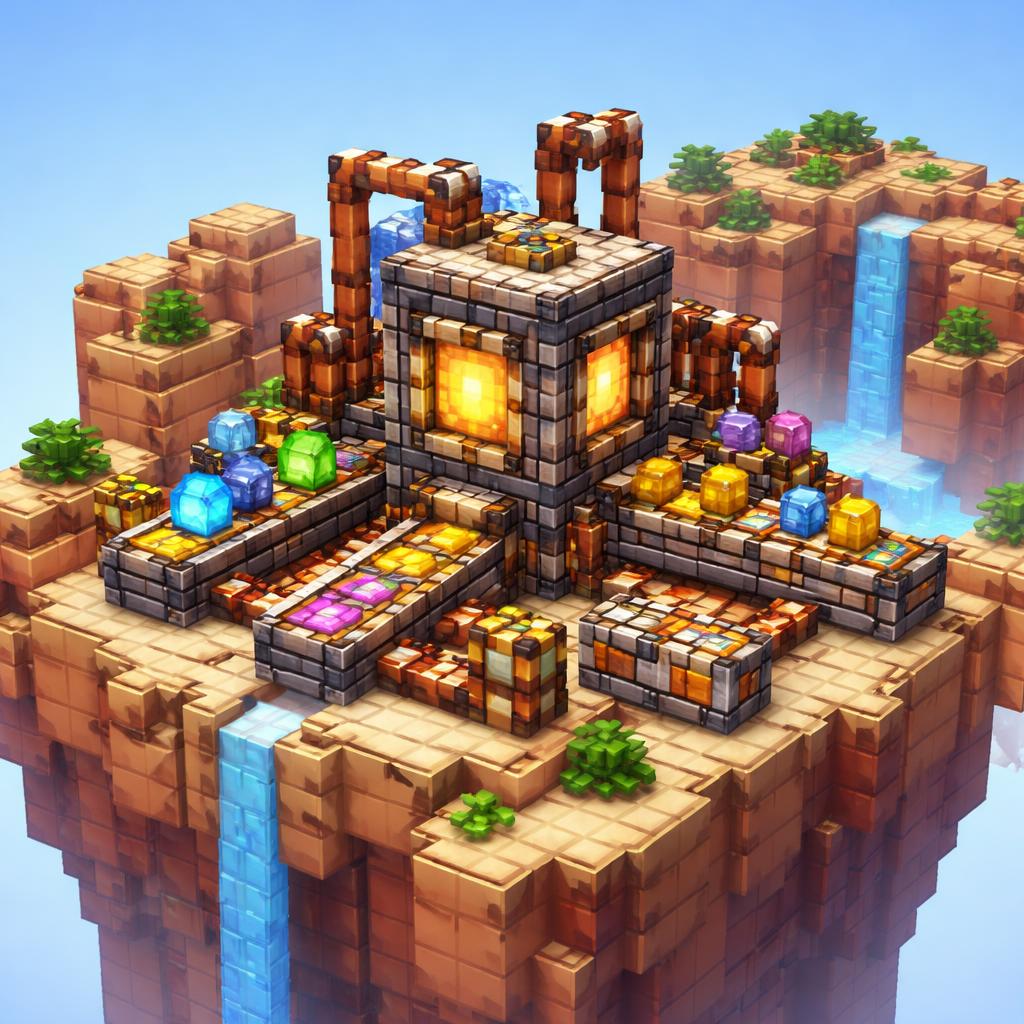 Voxel factory illustration with converted energy and measurement items moving through a tiny production line
