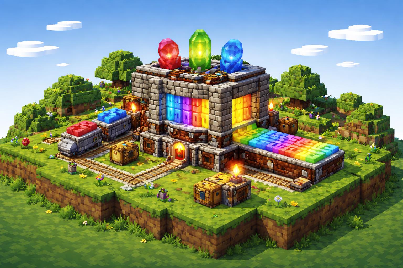 Hero banner showing a voxel machine turning plain letters into glowing gradient text