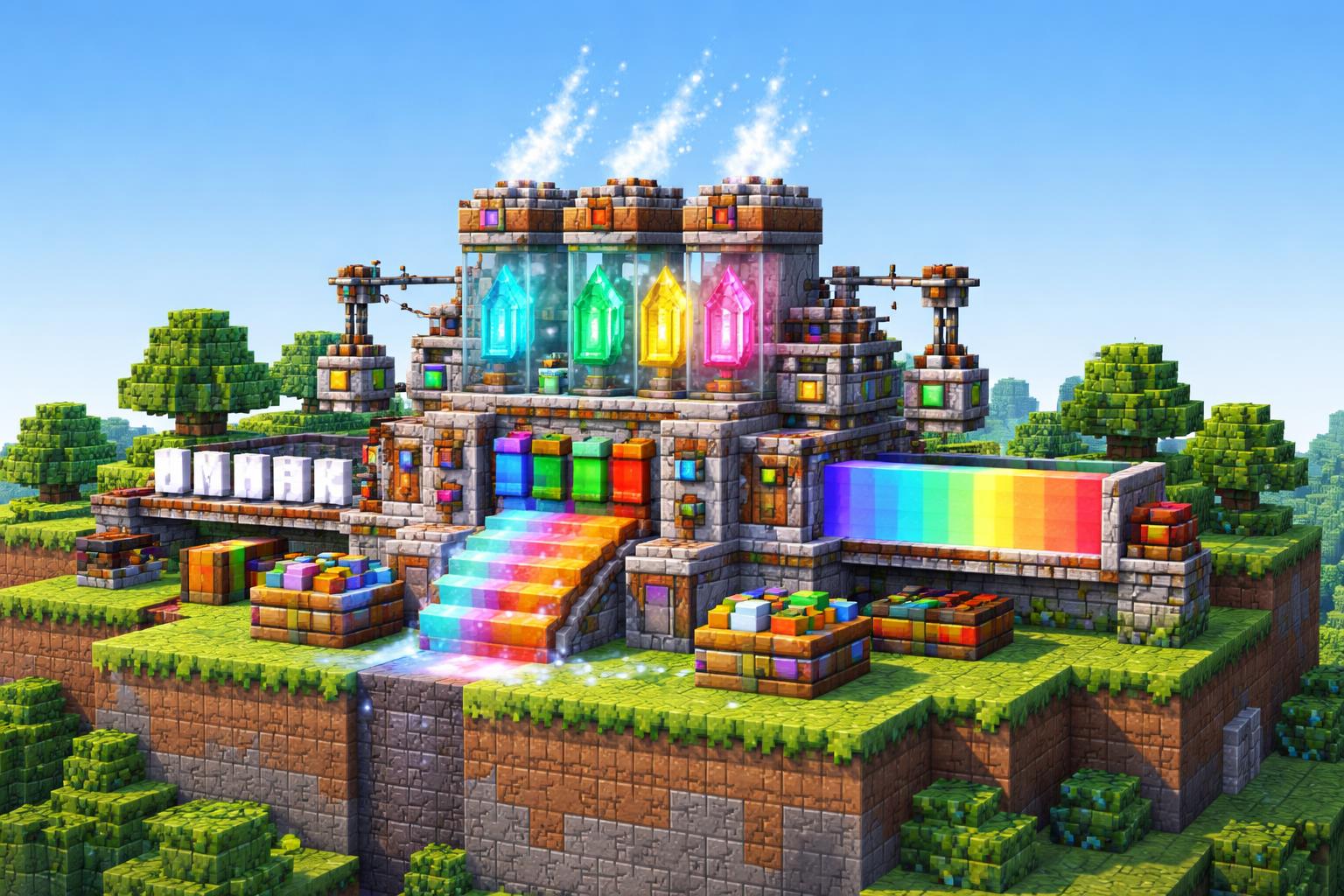 Hero banner showing a voxel machine that turns plain letters into colorful gradient text