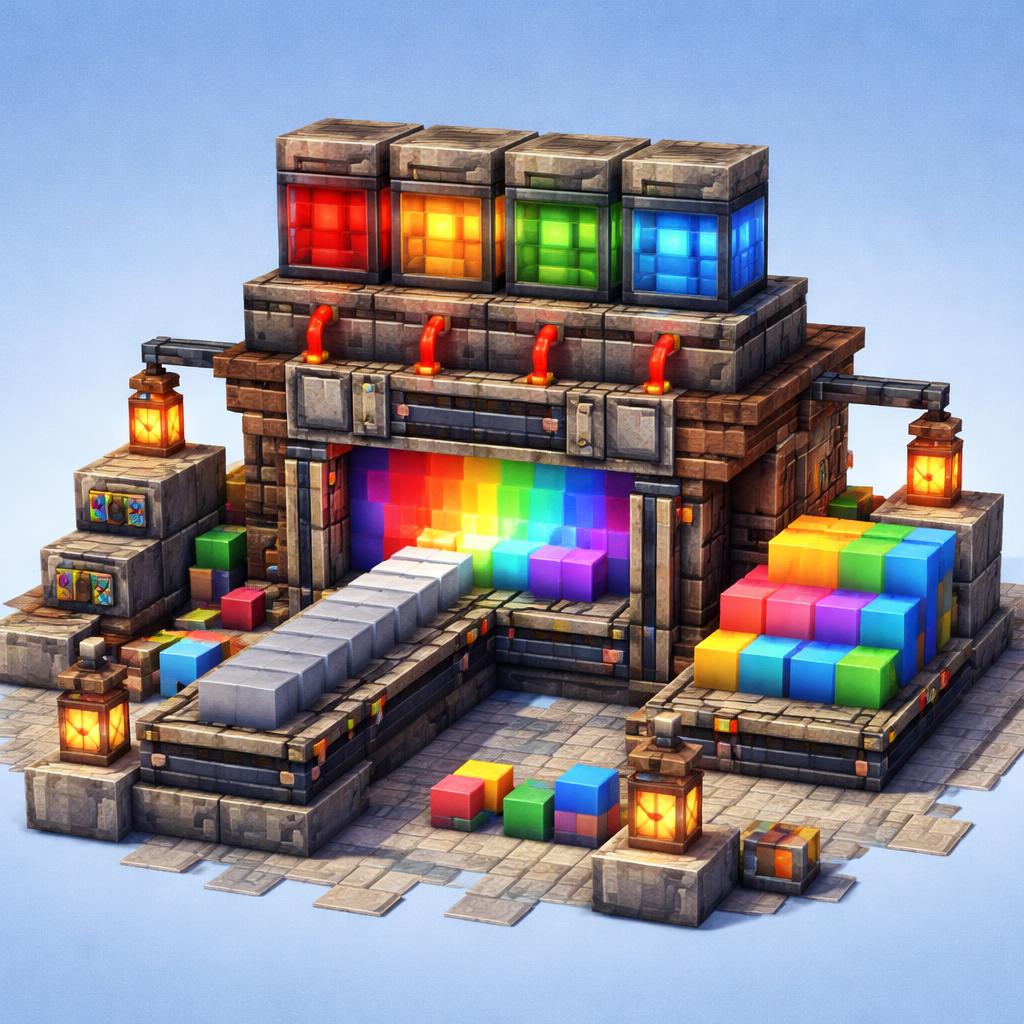 Voxel workshop illustration of plain text being transformed into colorful gradient lettering