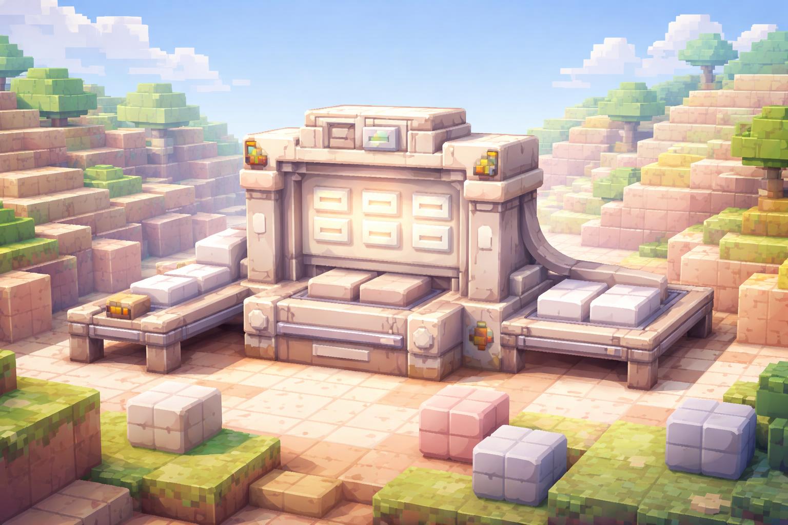 Voxel banner showing a neumorphism-style interface tile forge