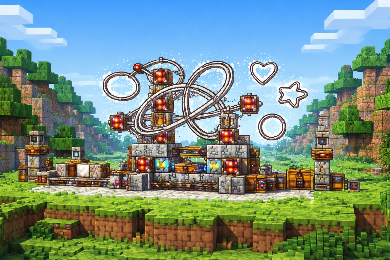 Hero banner showing a voxel machine generating scribble SVG shapes