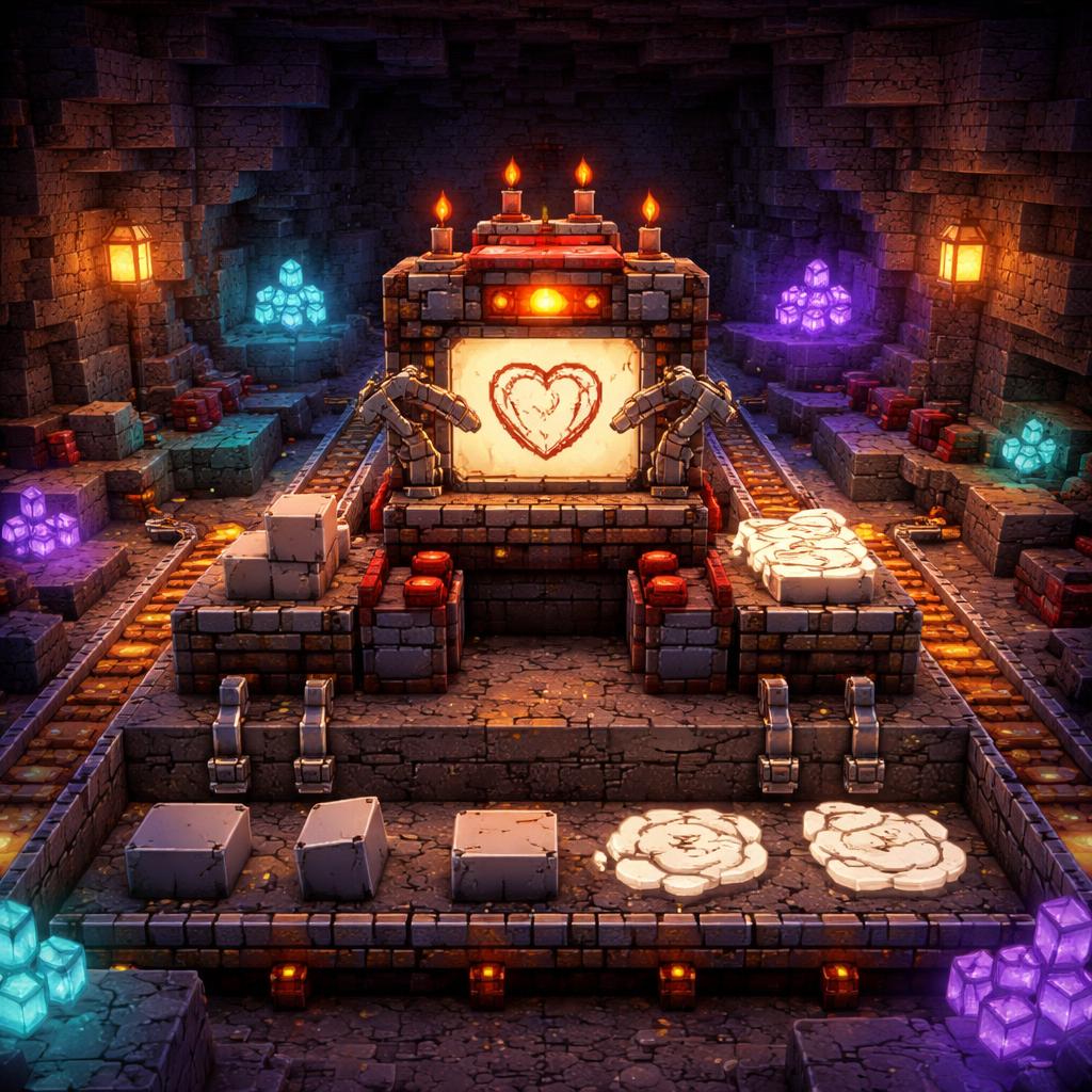 Voxel cave studio transforming blocky shapes into scribble hearts and blobs