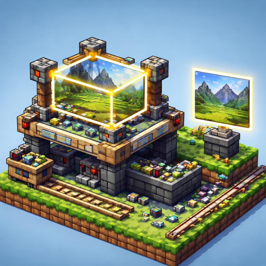 Voxel workshop scene showing an image being trimmed on an editing table