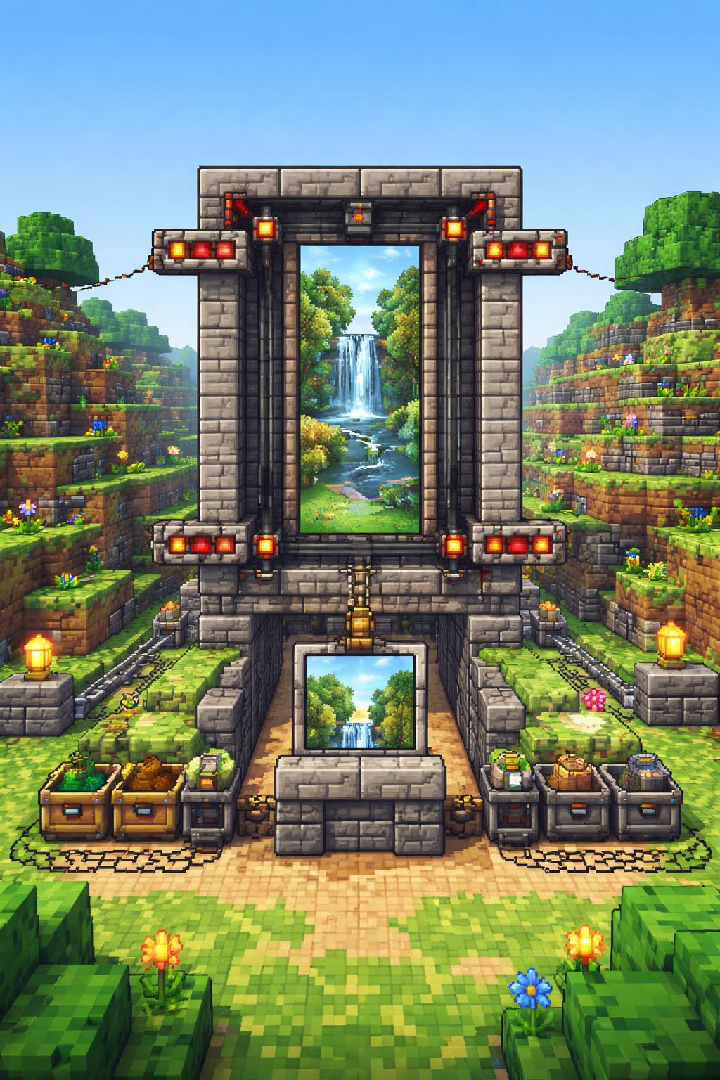 Portrait-oriented voxel scene showing precise crop bounds being narrowed for a taller image