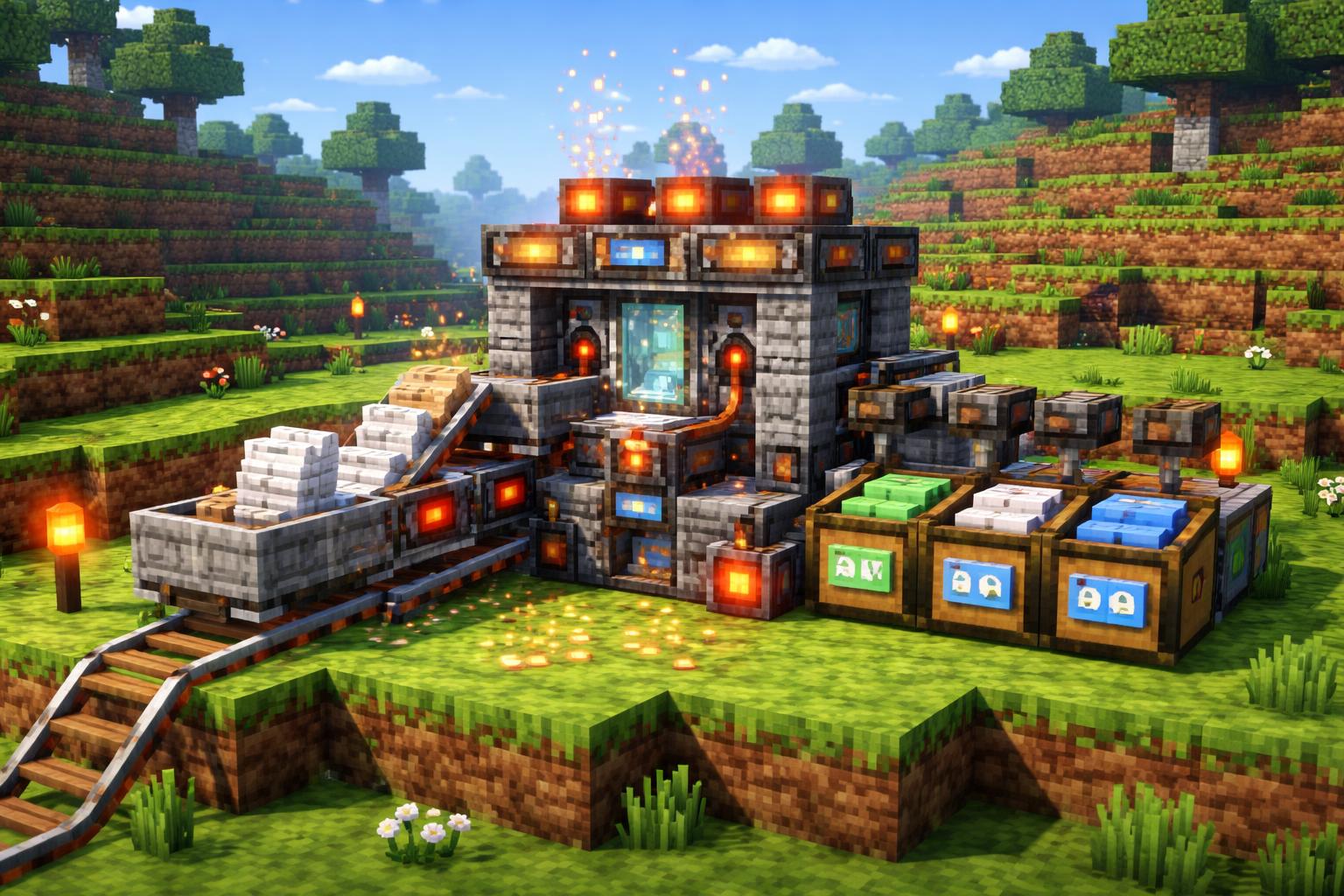 A voxel machine converting filled PDF forms into structured data on a banner-sized landscape