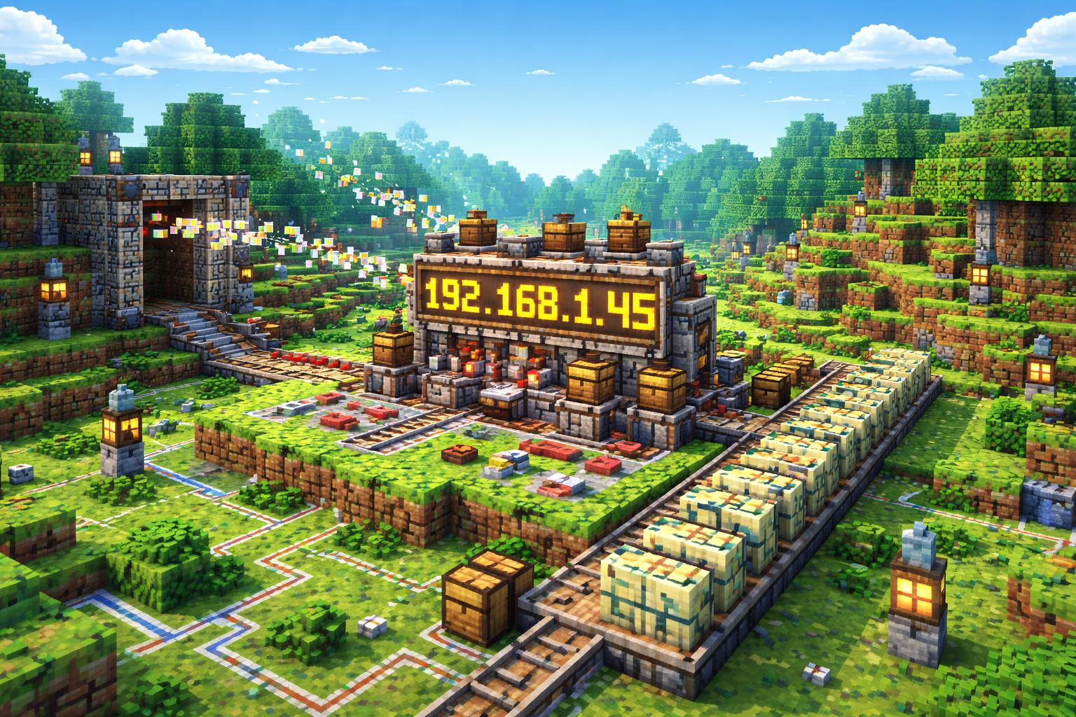 Hero banner for IP Range Generator showing a voxel machine expanding IP blocks into a long stream of addresses
