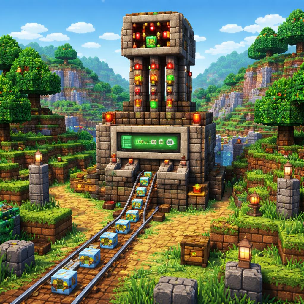 Voxel valley illustration of a custom IP range flowing through a sorting tower