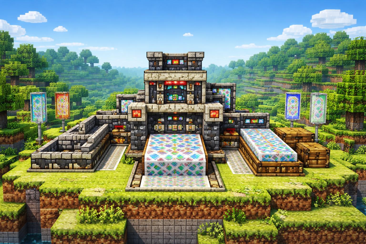 Hero banner showing a voxel workshop forging repeating scale tiles