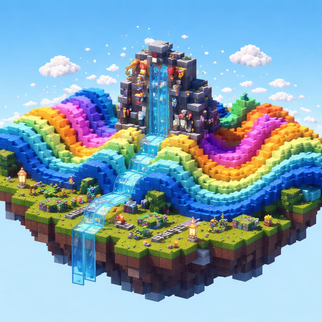 Floating island illustration showing wave background shapes spreading across a scene