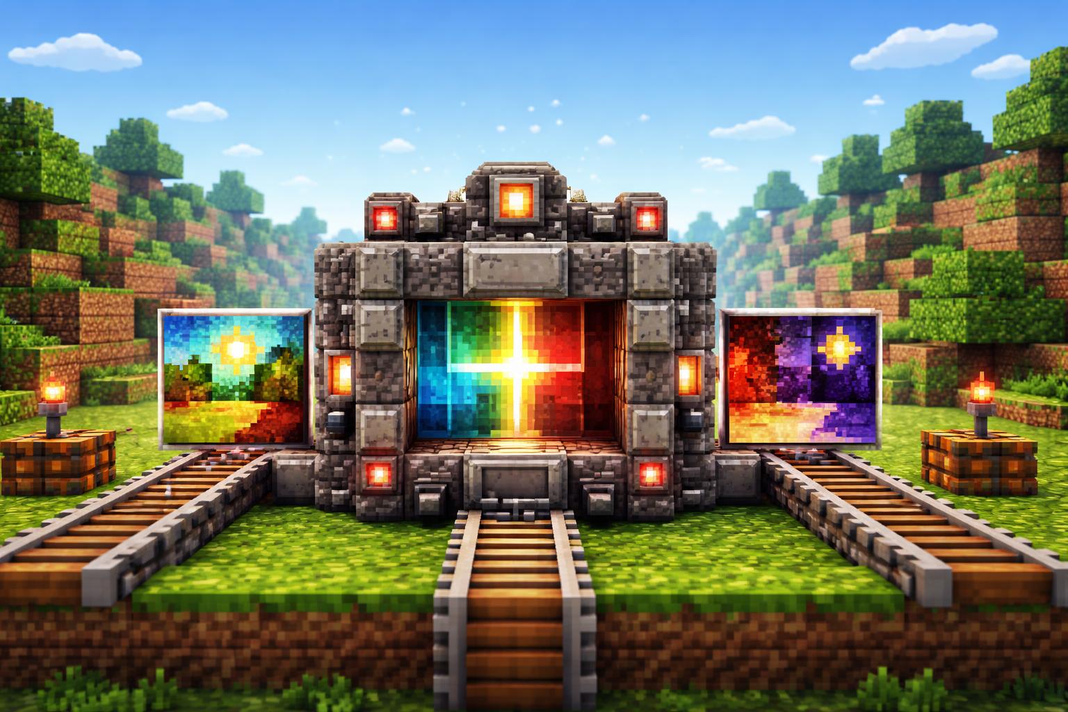 A voxel banner showing an image color inversion machine processing a colorful picture into its negative