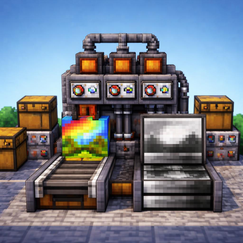 Voxel workshop showing grayscale conversion on a conveyor