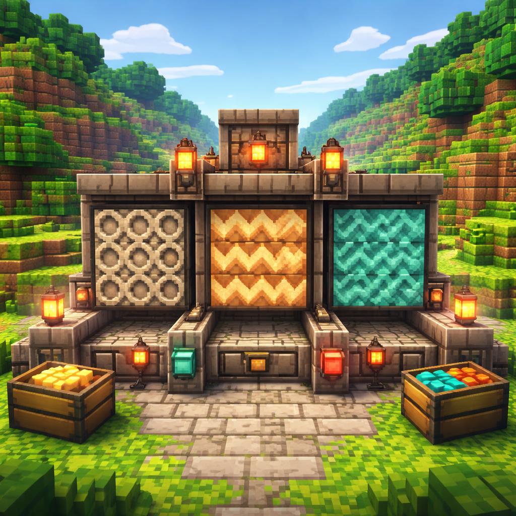 Pattern forge showing multiple voxel pattern samples like rings, zigzags, and scales