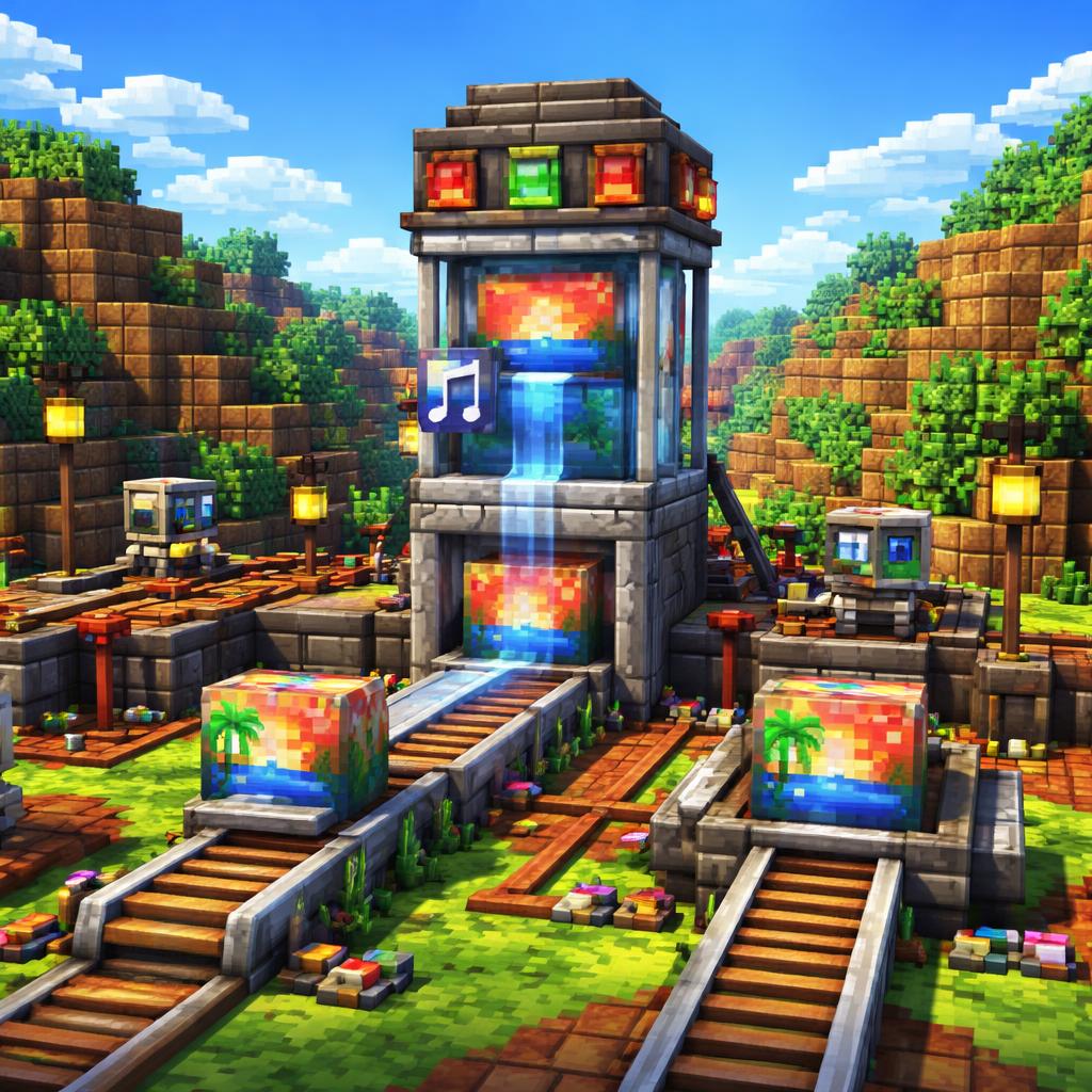 A voxel media lab where a clip exits a processing tower as a silent video