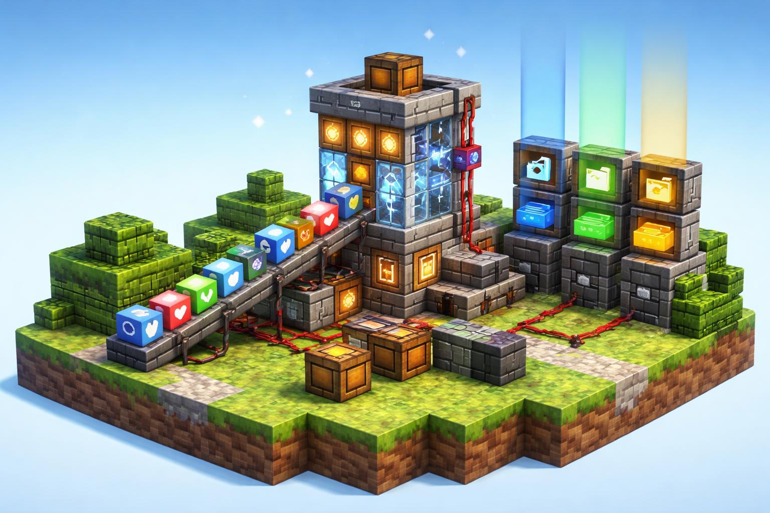 Hero banner showing a voxel analyzer tower sorting browser, OS, and device signals
