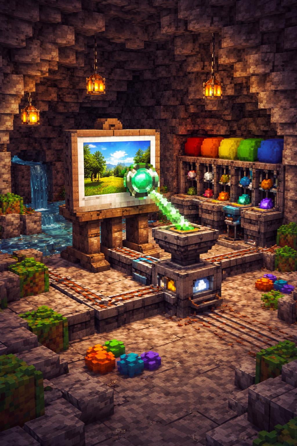 Voxel cave studio sorting sampled colors into storage alcoves
