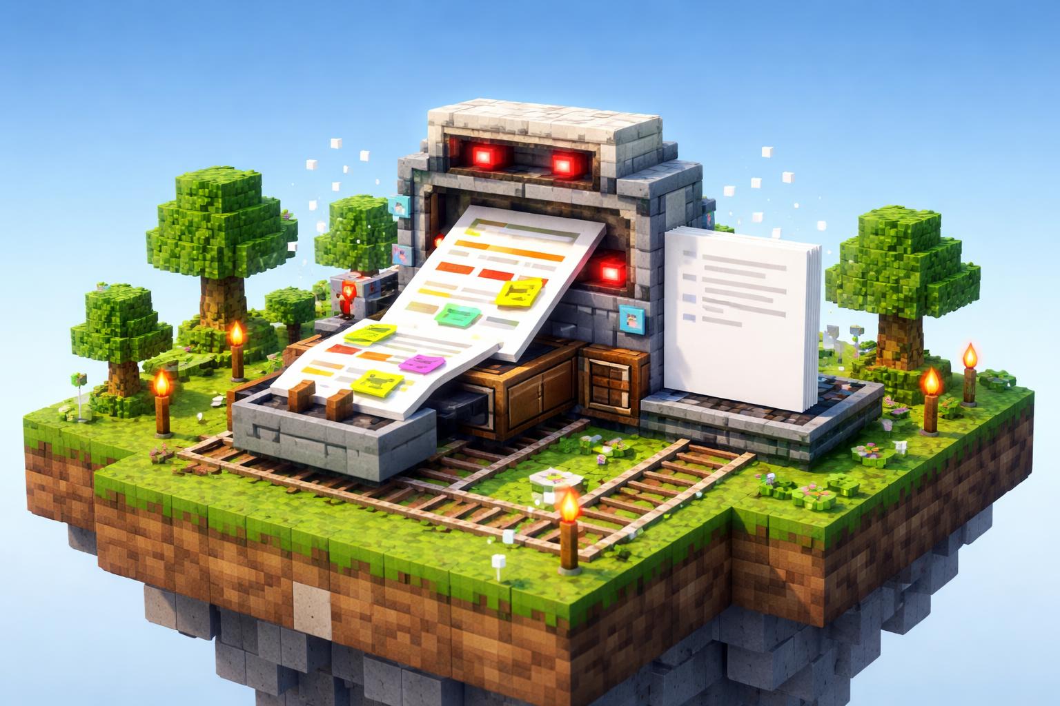 Hero banner showing a voxel PDF cleanup machine removing annotations
