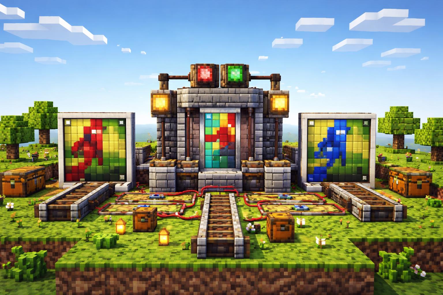 Hero banner showing a voxel color-swap machine processing a mosaic image