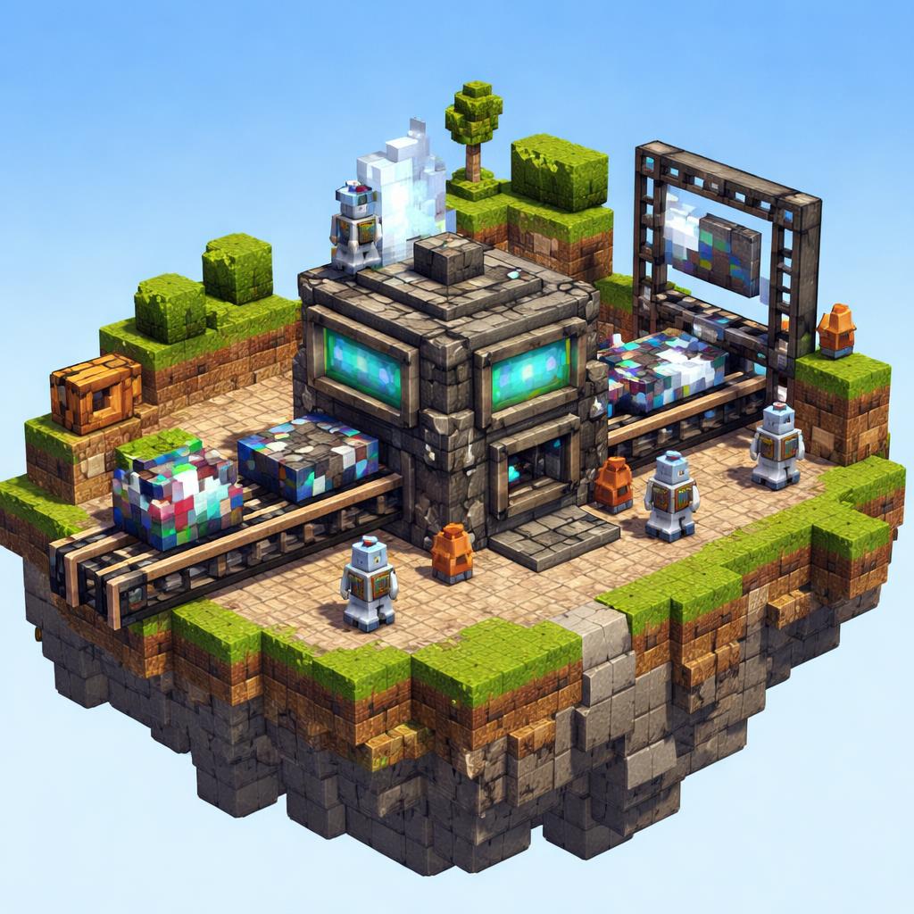 Voxel factory showing uneven video blocks being standardized into polished output