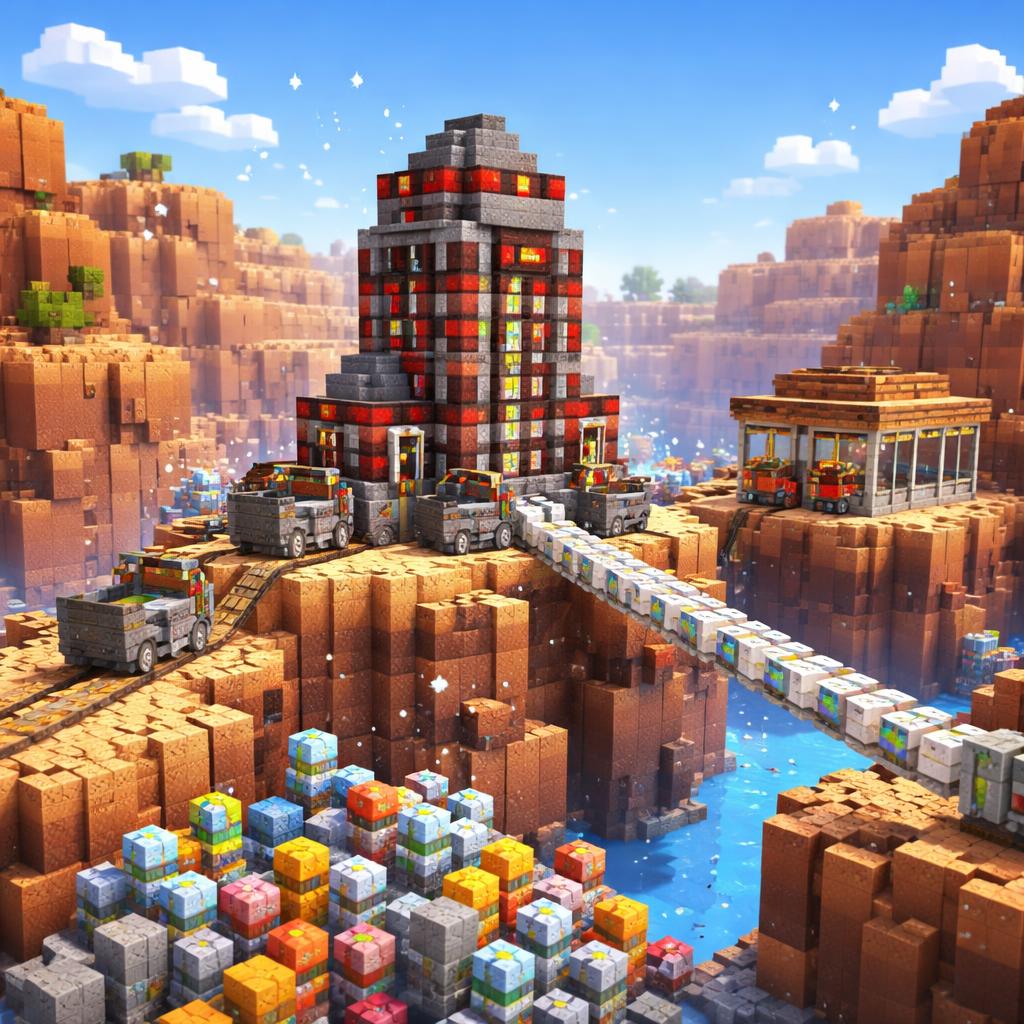 Voxel canyon scene illustrating a clean slug path emerging from mixed text blocks