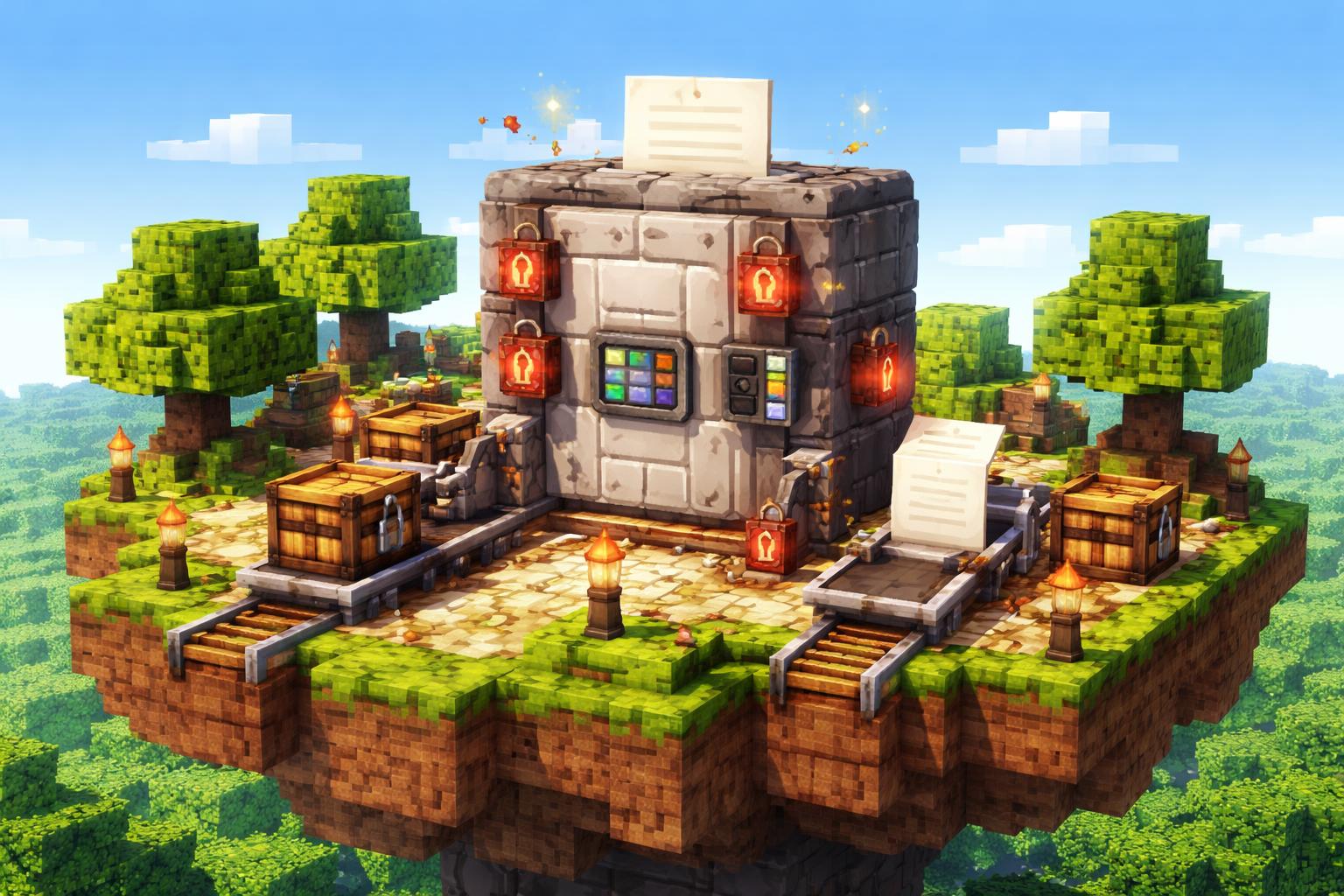 A voxel-style banner showing a locked PDF vault opening into an unlocked document