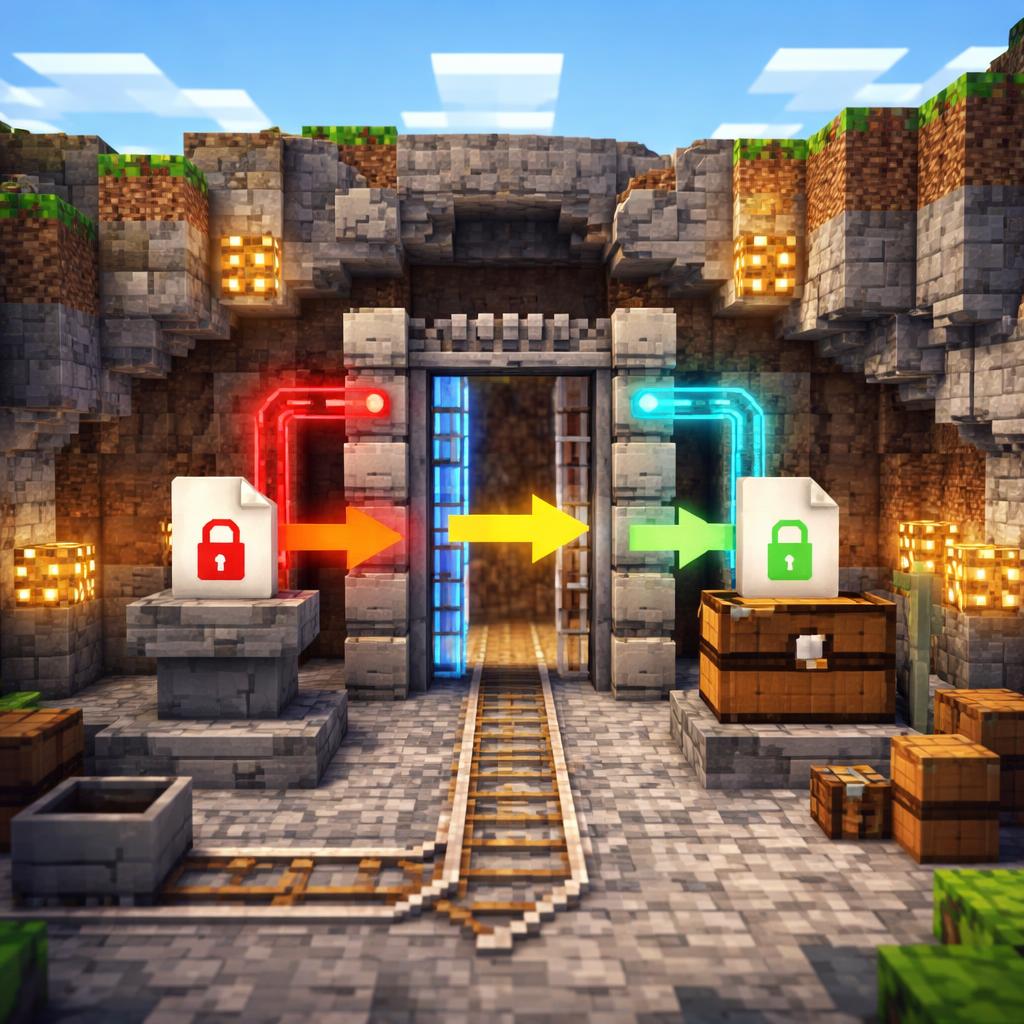A voxel archive cave where a locked PDF becomes an accessible file