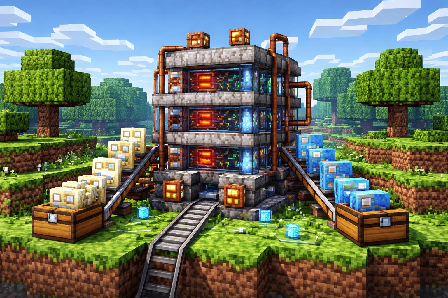 A voxel conversion tower transforming INI blocks into JSON blocks