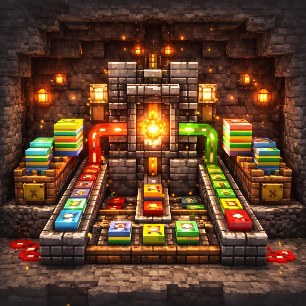 A voxel cave lab where JSON and INI flow through a parser machine in both directions