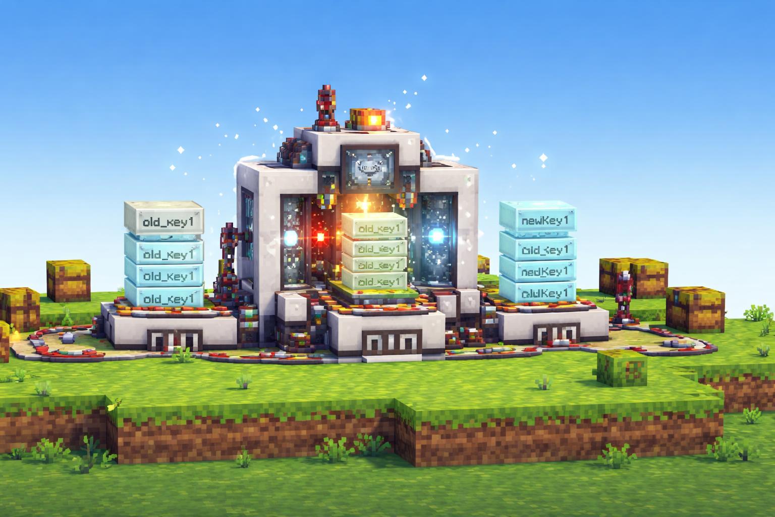Hero banner showing a voxel JSON renaming machine