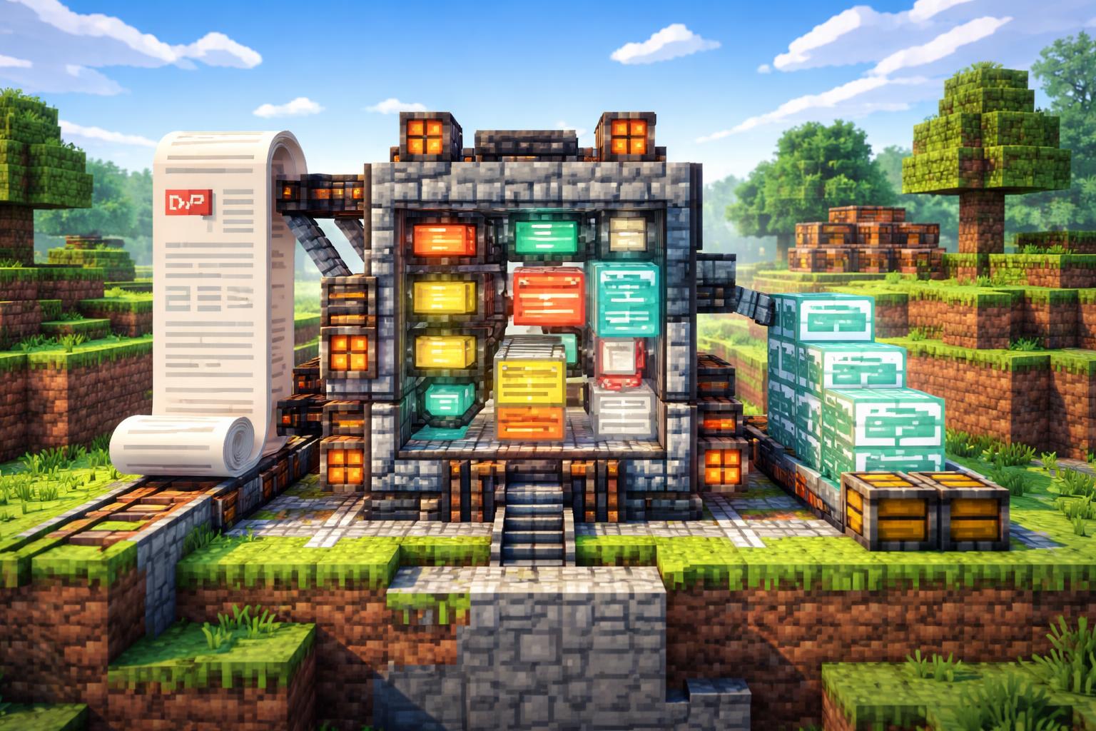 Hero banner showing a voxel machine converting a PDF into structured JSON