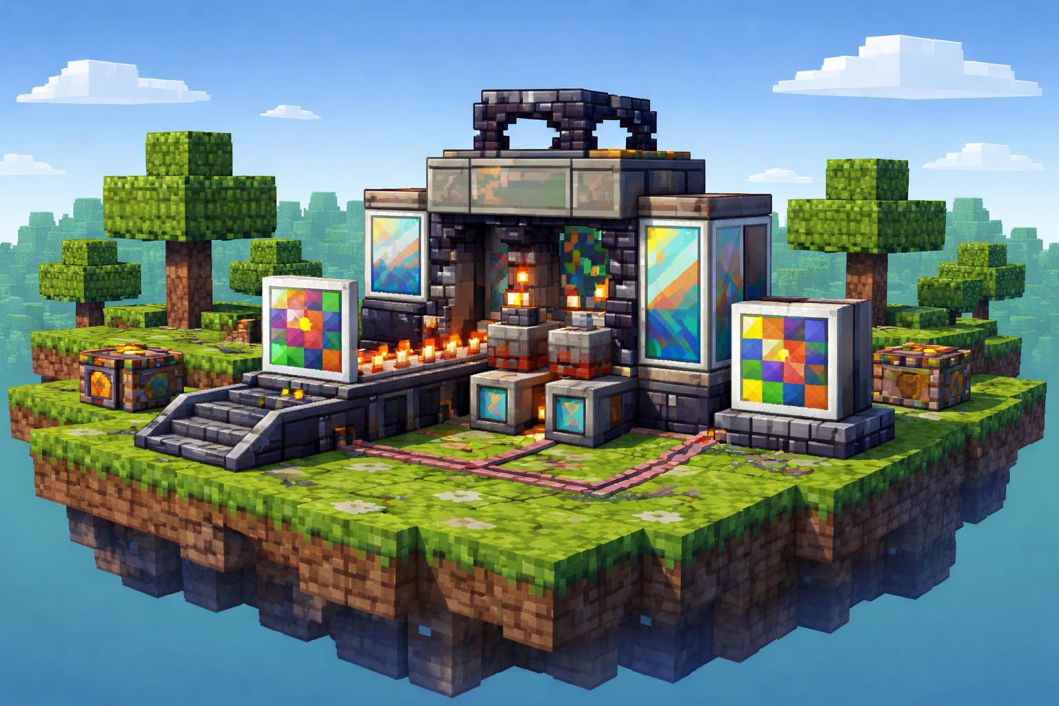 Hero banner showing a voxel machine converting a PNG tile into an SVG mosaic