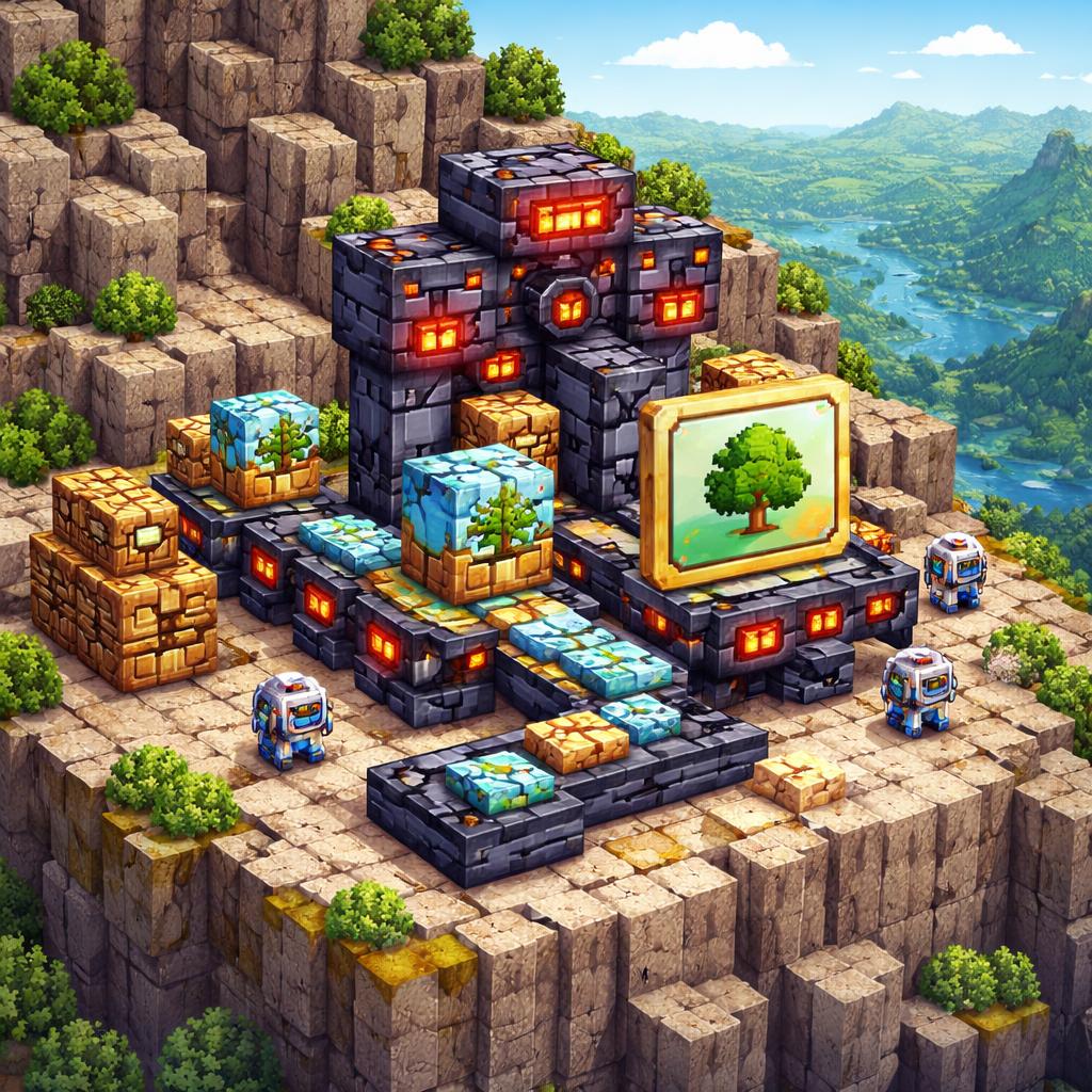Voxel conversion factory turning a jagged image cube into a framed vector plaque