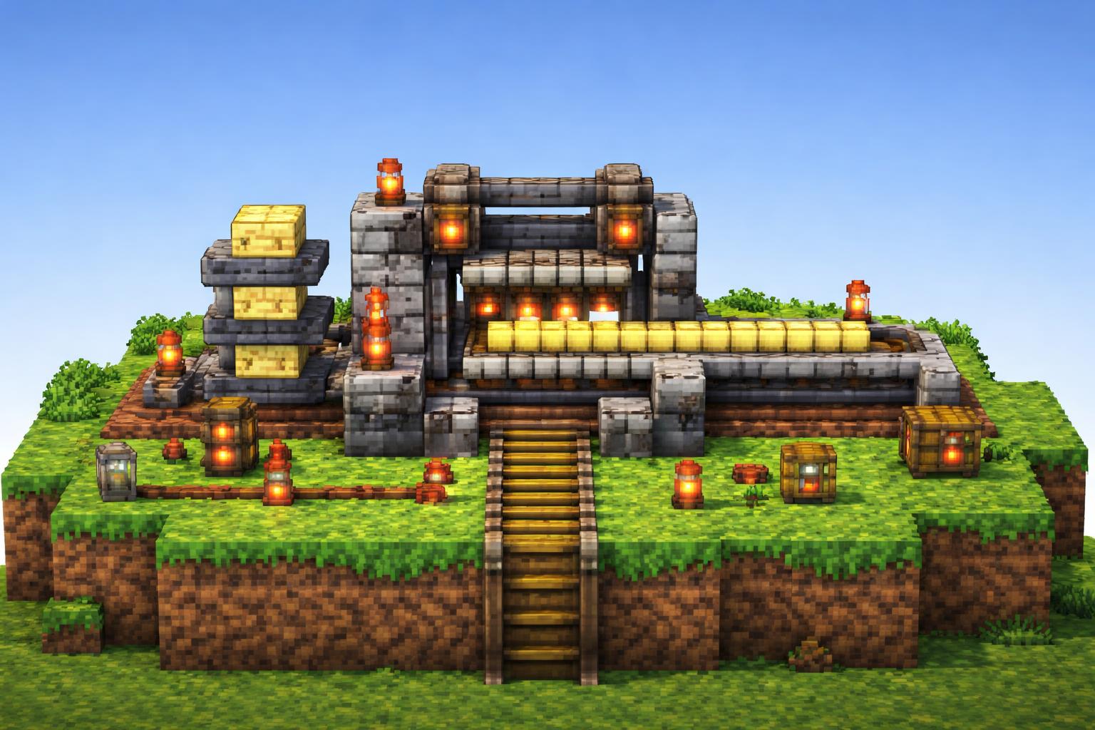 Banner illustration of a voxel machine joining broken text into one line