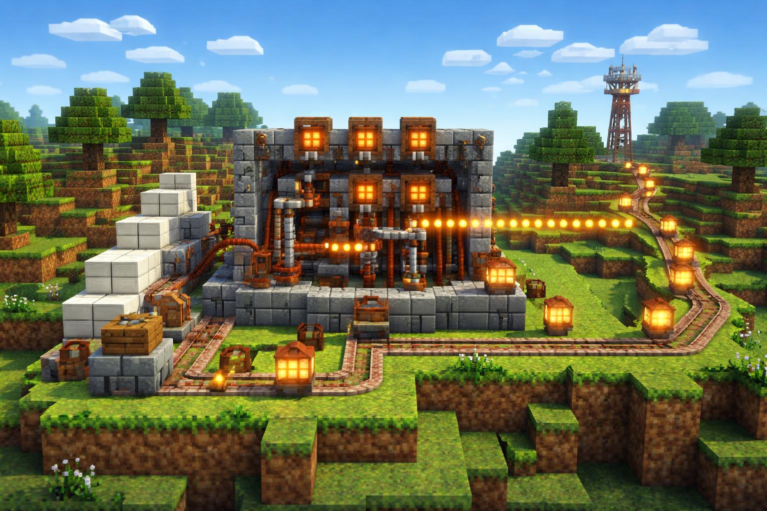 Hero banner showing a voxel telegraph workshop converting text into Morse code
