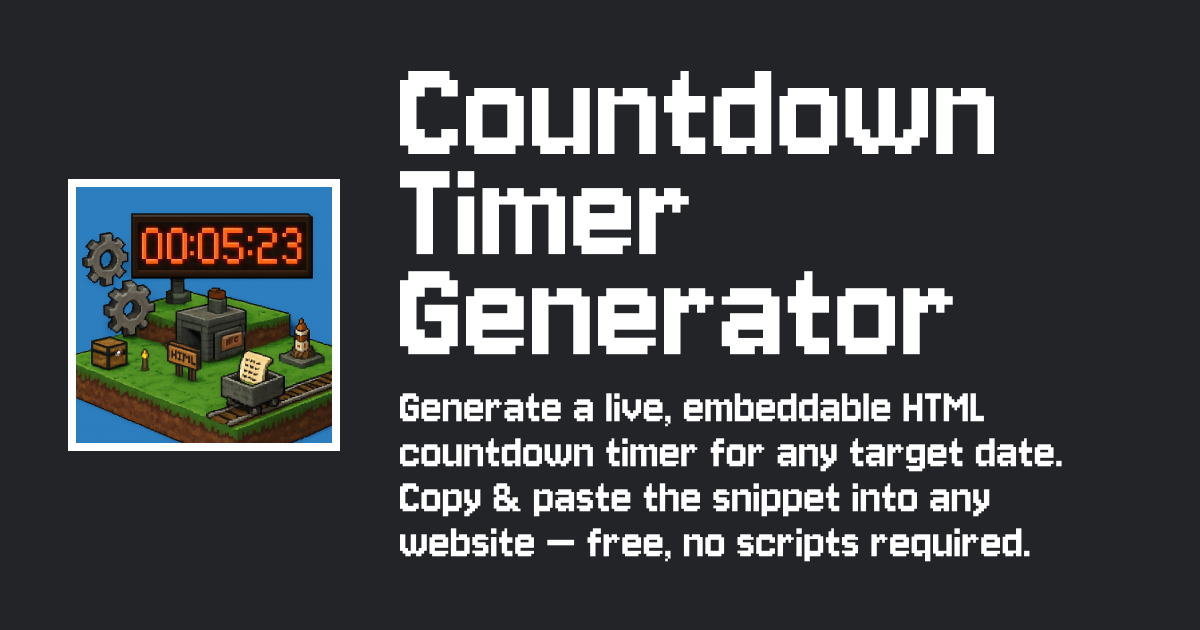 Countdown Timer Generator — Free Embeddable HTML Countdown — Tiny ...